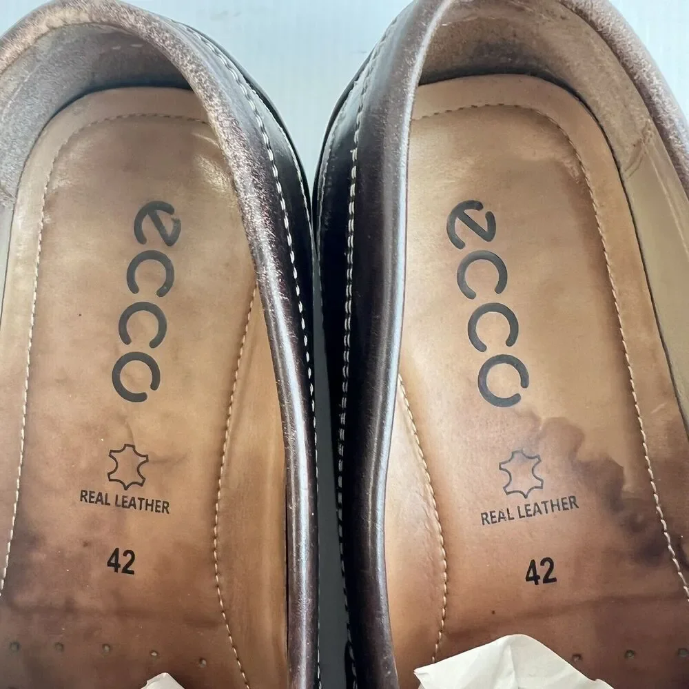 ECCO 570904 Classic Moc Brown Leather Loafer Driver Shoes Men’s 8 EUR 42